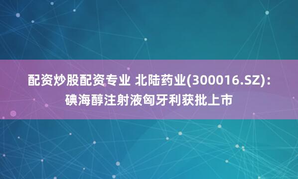配资炒股配资专业 北陆药业(300016.SZ)：碘海醇注射液匈牙利获批上市