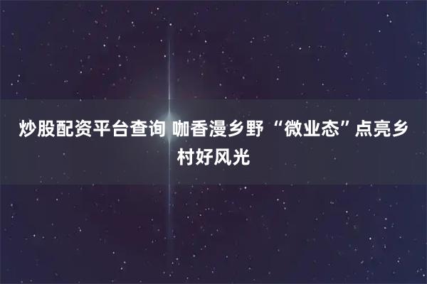 炒股配资平台查询 咖香漫乡野 “微业态”点亮乡村好风光